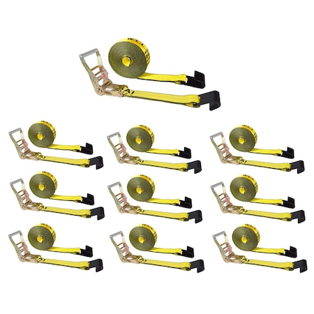Tie 4 Safe 2 x 30' Ratchet Tie Downs w/ Flat Hooks, WLL- 3,333 lbs., PK10 RT04C-530-M11N-Y-10
